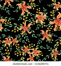 Little Flowers. Seamless Pattern with Cute Daisy Flowers and Pansies. Delicate Texture in Rustic Style for Linen, Textile, Wallpaper. Vector Spring Rapport.