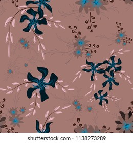 Little Flowers. Seamless Pattern with Cute Daisy Flowers and Pansies. Trendy Texture in Rustic Style for Curtains, Calico, Paper. Vector Spring Rapport.