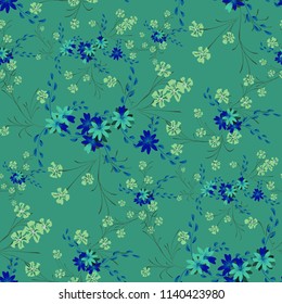 Little Flowers. Seamless Pattern with Cute Daisy Flowers and Pansies. Delicate Texture in Country Style for Linen, Textile, Chintz. Vector Spring Rapport.