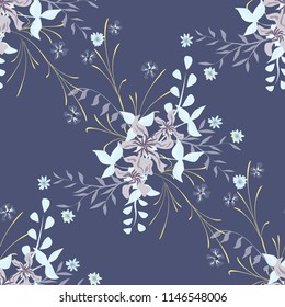 Little Flowers. Seamless Pattern with Cute Wildflowers. Girlie Natural Background in Country Style with Small Blossoms of Daisy Flowers. Vector Ditsy Pattern for Paper, Textile. Floral Texture