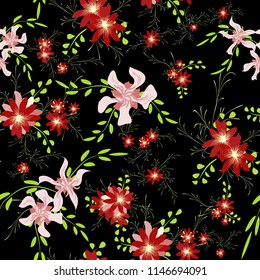 Little Flowers. Seamless Pattern with Cute Daisy Flowers and Pansies. Pretty Texture in Rustic Style for Curtains, Calico, Textile. Vector Spring Rapport.