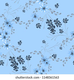 Little Flowers. Seamless Pattern with Cute Daisy Flowers and Pansies. Feminine Texture in Rustic Style for Curtains, Calico, Textile. Vector Spring Rapport.