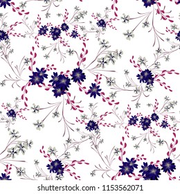 Little Flowers. Seamless Pattern with Cute Daisy Flowers and Pansies. Girlie Texture in Country Style for Fabric, Calico, Chintz. Vector Spring Rapport.