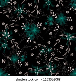 Little Flowers. Seamless Pattern with Cute Daisy Flowers and Pansies. Girlie Texture in Country Style for Cloth, Textile, Wallpaper. Vector Spring Rapport.