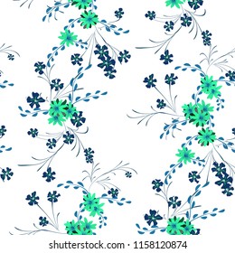 Little Flowers. Seamless Pattern with Cute Daisy Flowers and Pansies. Feminine Texture in Country Style for Fabric, Calico, Chintz. Vector Spring Rapport.