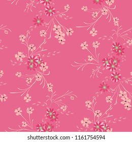 Little Flowers. Seamless Pattern with Cute Daisy Flowers and Pansies. Feminine Texture in Country Style for Curtains, Calico, Textile. Vector Spring Rapport.