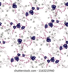 Little Flowers. Seamless Pattern with Cute Daisy Flowers and Pansies. Feminine Texture in Country Style for Linen, Textile, Wallpaper. Vector Spring Rapport.