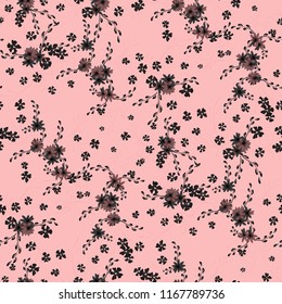 Little Flowers. Seamless Pattern with Cute Daisy Flowers and Pansies. Pretty Texture in Rustic Style for Linen, Calico, Chintz. Vector Spring Rapport.