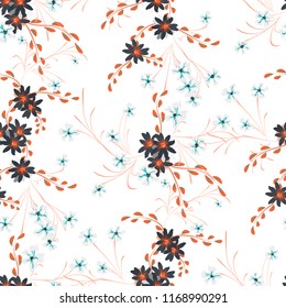 Little Flowers. Seamless Pattern with Cute Daisy Flowers and Pansies. Trendy Texture in Country Style for Linen, Textile, Wallpaper. Vector Spring Rapport.