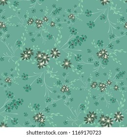 Little Flowers. Seamless Pattern with Cute Daisy Flowers and Pansies. Trendy Texture in Rustic Style for Fabric, Print, Textile. Vector Spring Rapport.