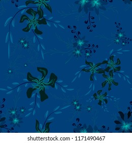 Little Flowers. Seamless Pattern with Cute Daisy Flowers and Pansies. Delicate Texture in Liberty Style for Curtains, Print, Textile. Vector Spring Rapport.