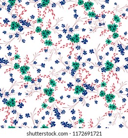 Little Flowers. Seamless Pattern with Cute Daisy Flowers and Pansies. Delicate Texture in Liberty Style for Fabric, Print, Textile. Vector Spring Rapport.