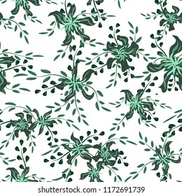 Little Flowers. Seamless Pattern with Cute Daisy Flowers and Pansies. Delicate Texture in Rustic Style for Fabric, Calico, Chintz. Vector Spring Rapport.