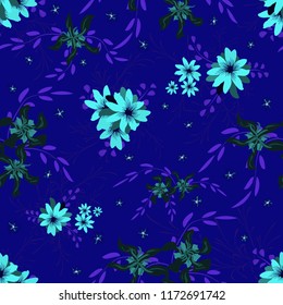 Little Flowers. Seamless Pattern with Cute Daisy Flowers and Pansies. Pretty Texture in Country Style for Fabric, Calico, Paper. Vector Spring Rapport.