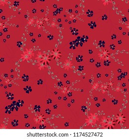 Little Flowers. Seamless Pattern with Cute Daisy Flowers and Pansies. Delicate Texture in Country Style for Fabric, Print, Textile. Vector Spring Rapport.