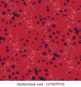 Little Flowers. Seamless Pattern with Cute Daisy Flowers and Pansies. Trendy Texture in Rustic Style for Fabric, Calico, Paper. Vector Spring Rapport.
