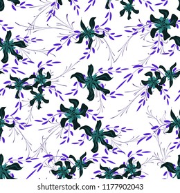 Little Flowers. Seamless Pattern with Cute Daisy Flowers and Pansies. Delicate Texture in Rustic Style for Fabric, Print, Textile. Vector Spring Rapport.