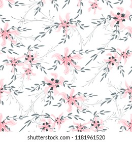 Little Flowers. Seamless Pattern with Cute Daisy Flowers and Pansies. Delicate Texture in Liberty Style for Linen, Calico, Chintz. Vector Spring Rapport.