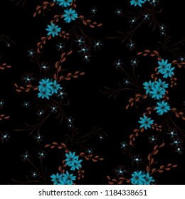 Little Flowers. Seamless Pattern with Cute Daisy Flowers and Pansies. Feminine Texture in Liberty Style for Curtains, Print, Textile. Vector Spring Rapport.