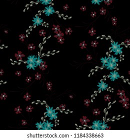 Little Flowers. Seamless Pattern with Cute Daisy Flowers and Pansies. Delicate Texture in Country Style for Fabric, Calico, Chintz. Vector Spring Rapport.