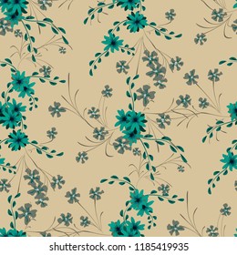Little Flowers. Seamless Pattern with Cute Daisy Flowers and Pansies. Delicate Texture in Rustic Style for Fabric, Calico, Paper. Vector Spring Rapport.