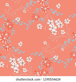 Little Flowers. Seamless Pattern with Cute Daisy Flowers and Pansies. Delicate Texture in Rustic Style for Linen, Calico, Chintz. Vector Spring Rapport.
