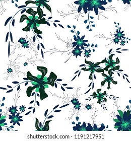 Little Flowers. Seamless Pattern with Cute Daisy Flowers and Pansies. Feminine Texture in Liberty Style for Fabric, Print, Textile. Vector Spring Rapport.