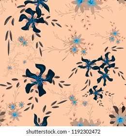 Little Flowers. Seamless Pattern with Cute Daisy Flowers and Pansies. Pretty Texture in Rustic Style for Fabric, Calico, Chintz. Vector Spring Rapport.