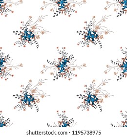 Little Flowers. Seamless Pattern with Cute Wildflowers. Girlie Natural Background in Rustic Style with Small Blossoms of Daisy Flowers. Vector Ditsy Pattern for Fabric, Print. Floral Texture