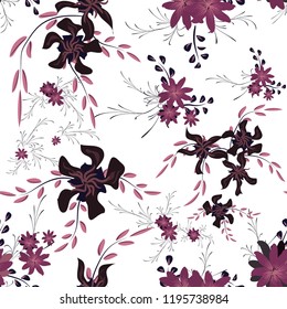 Little Flowers. Seamless Pattern with Cute Daisy Flowers and Pansies. Feminine Texture in Liberty Style for Cloth, Textile, Wallpaper. Vector Spring Rapport.