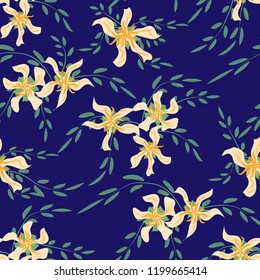 Little Flowers. Seamless Pattern with Cute Daisy Flowers and Pansies. Delicate Texture in Rustic Style for Linen, Textile, Chintz. Vector Spring Rapport.