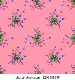 Little Flowers. Seamless Pattern with Cute Wildflowers. Girlie Natural Background in Liberty Style with Small Blossoms of Daisy Flowers. Vector Ditsy Pattern for Fabric, Print. Floral Texture