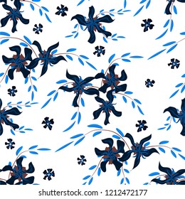Little Flowers. Seamless Pattern with Cute Daisy Flowers and Pansies. Trendy Texture in Liberty Style for Linen, Textile, Wallpaper. Vector Spring Rapport.