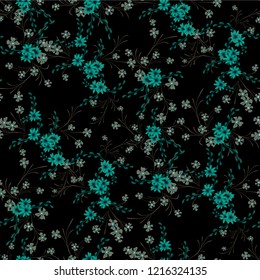 Little Flowers. Seamless Pattern with Cute Daisy Flowers and Pansies. Girlie Texture in Country Style for Fabric, Calico, Chintz. Vector Spring Rapport.
