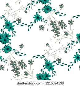 Little Flowers. Seamless Pattern with Cute Daisy Flowers and Pansies. Girlie Texture in Liberty Style for Fabric, Calico, Chintz. Vector Spring Rapport.