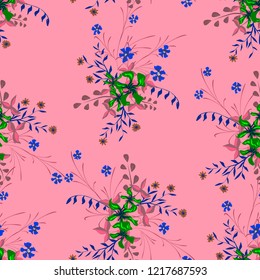 Little Flowers. Seamless Pattern with Cute Wildflowers. Girlie Natural Background in Liberty Style with Small Blossoms of Daisy Flowers. Vector Ditsy Pattern for Paper, Linen, Chintz. Floral Texture