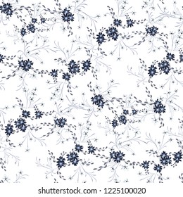Little Flowers. Seamless Pattern with Cute Daisy Flowers and Pansies. Girlie Texture in Rustic Style for Cloth, Textile, Wallpaper. Vector Spring Rapport.