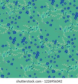 Little Flowers. Seamless Pattern with Cute Daisy Flowers and Pansies. Feminine Texture in Rustic Style for Curtains, Calico, Textile. Vector Spring Rapport.