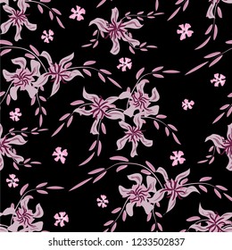 Little Flowers. Seamless Pattern with Cute Daisy Flowers and Pansies. Trendy Texture in Rustic Style for Linen, Textile, Chintz. Vector Spring Rapport.
