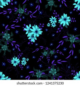 Little Flowers. Seamless Pattern with Cute Daisy Flowers and Pansies. Girlie Texture in Rustic Style for Fabric, Calico, Paper. Vector Spring Rapport.