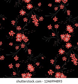 Little Flowers. Seamless Pattern with Cute Daisy Flowers and Pansies. Girlie Texture in Liberty Style for Fabric, Calico, Chintz. Vector Spring Rapport.