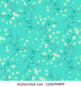 Little Flowers. Seamless Pattern with Cute Daisy Flowers and Pansies. Girlie Texture in Liberty Style for Curtains, Calico, Textile. Vector Spring Rapport.