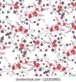 Little Flowers. Seamless Pattern with Cute Daisy Flowers and Pansies. Girlie Texture in Rustic Style for Fabric, Calico, Paper. Vector Spring Rapport.