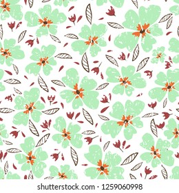 Little flowers. Seamless pattern with cute flowers. Delicate texture