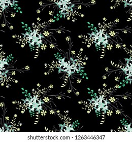 Little Flowers. Seamless Pattern with Cute Wildflowers. Girlie Natural Background in Liberty Style with Small Blossoms of Daisy Flowers. Vector Ditsy Pattern for Textile, Chintz. Floral Texture