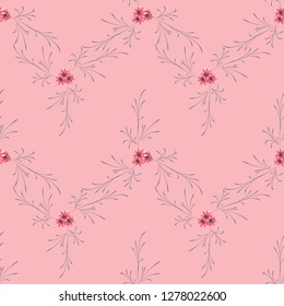 Little Flowers. Seamless Pattern with Cute Daisy Flowers. Feminine Rapport for Linen, Textile, Fabric in Trendy Country Style. Colorful Seamless Pattern with Tiny Flowers. Vector Background.