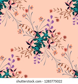Little Flowers. Seamless Pattern with Cute Wildflowers. Girlie Natural Background in Country Style with Small Blossoms of Daisy Flowers. Vector Ditsy Pattern for Fabric, Textile. Floral Texture