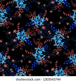 Little Flowers. Seamless Pattern with Cute Wildflowers. Girlie Natural Background in Rustic Style with Small Blossoms of Daisy Flowers. Vector Ditsy Pattern for Paper, Textile. Floral Texture