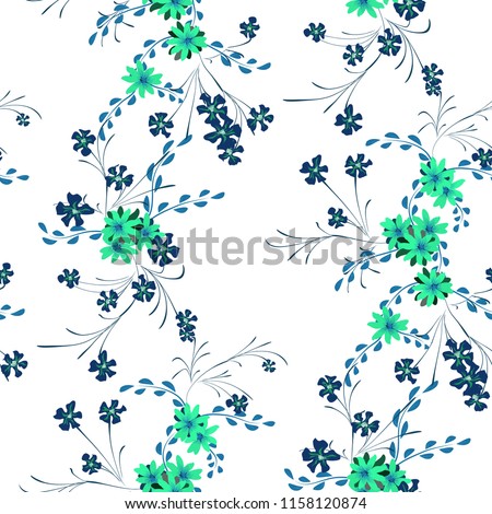 Little Flowers. Seamless Pattern with Cute Daisy Flowers and Pansies. Feminine Texture in Country Style for Fabric, Calico, Chintz. Vector Spring Rapport.