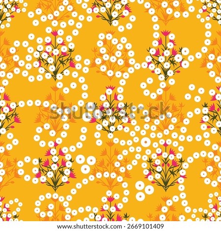 Little Flowers. Seamless Pattern with Cute Daisy Flowers and Pansies. Delicate Texture in Country Style for Linen, Textile, Chintz. Vector Spring Rapport.